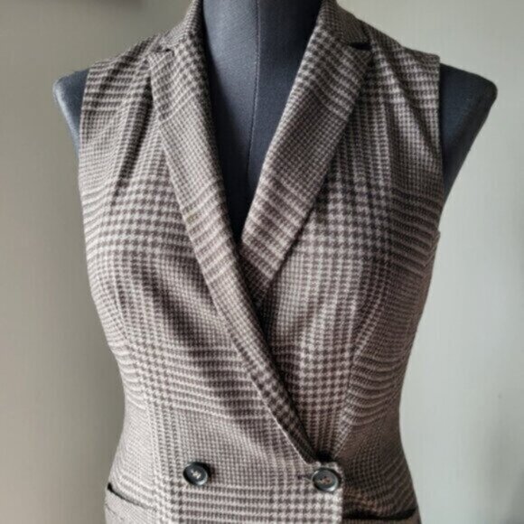 Double Breasted Houndstooth Long Blazer Vest Sz 0/Small - Picture 9 of 11